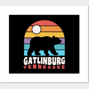 Gatlinburg Tennessee Bear Badge Retro Sunset Posters and Art